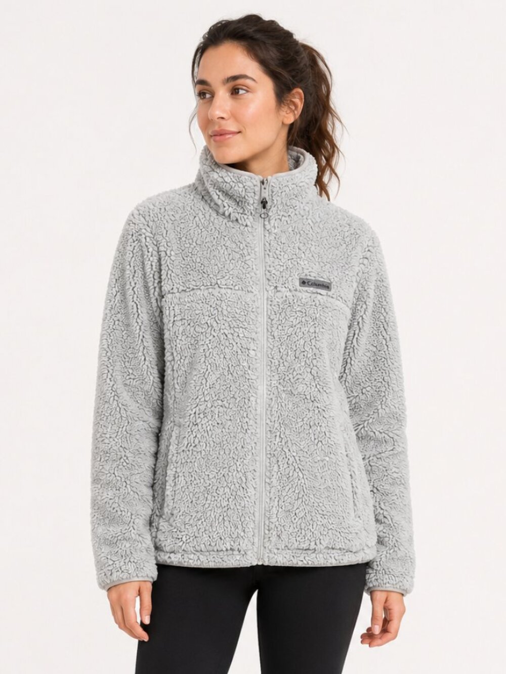 Columbia Gray High Pile Sherpa Fleece Full Zip Jacket Women’s S - Picture 2 of 6